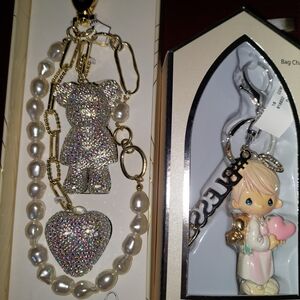 Pearl and Rhinestone Bear Keychain Set